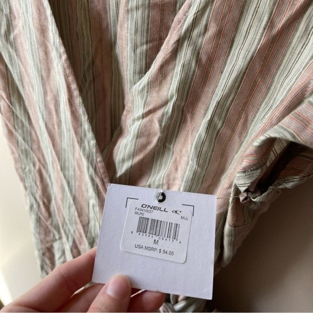 O’Neill Maurie Wrap Mini Dress Striped V Neck New Tags Medium - Picture 4 of 4